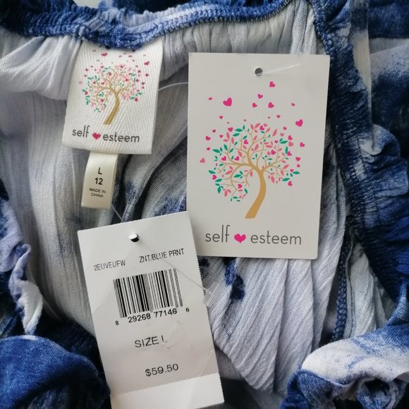 Self Esteem Girls Blue White Sleeveless Square Neck Tie Dye Tank Top Size L - Picture 5 of 7